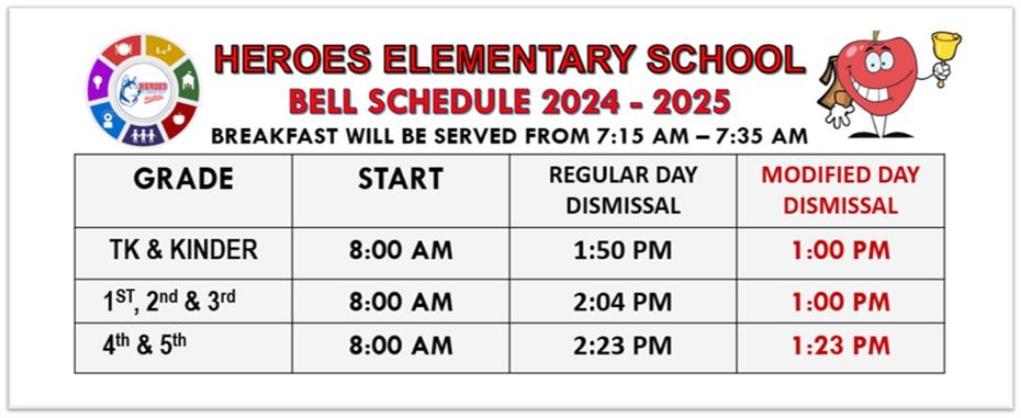 Heroes Bell Schedule 2024-2025